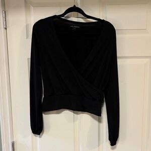 Joe Fresh Black Surplice Wrap-Style Long Sleeve Top